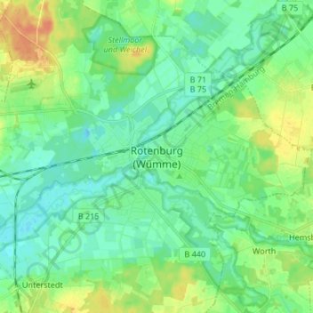Mappa topografica Rotenburg (Wümme), altitudine, rilievo