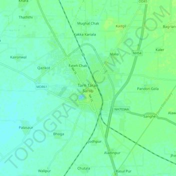 Mappa topografica Tarn Taran Sahib, altitudine, rilievo