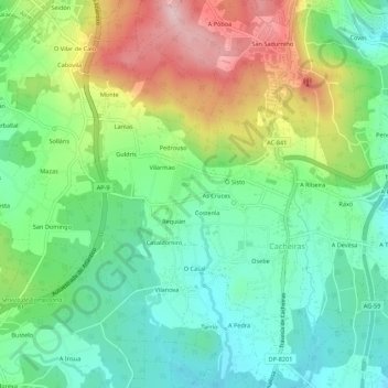 Mappa topografica As Cruces, altitudine, rilievo
