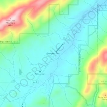 Mappa topografica Nances Creek, altitudine, rilievo