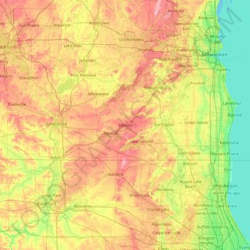 Mappa topografica Walworth, altitudine, rilievo