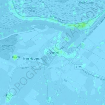 Mappa topografica Greetsiel, altitudine, rilievo