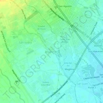 Mappa topografica Magliman, altitudine, rilievo