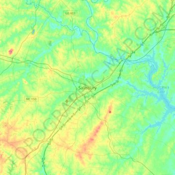 Mappa topografica Salisbury, altitudine, rilievo