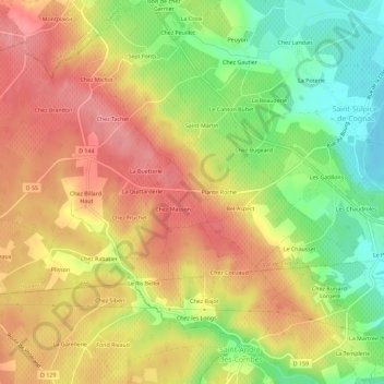 Mappa topografica Le Quartier, altitudine, rilievo