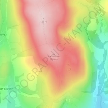 Mappa topografica Hameldown Beacon, altitudine, rilievo