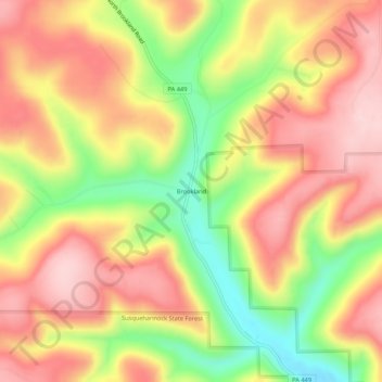 Mappa topografica Brookland, altitudine, rilievo