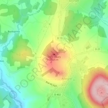 Mappa topografica Mont Baury, altitudine, rilievo
