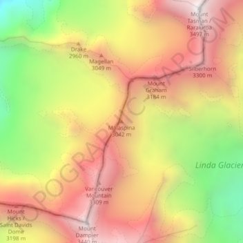 Mappa topografica Malaspina, altitudine, rilievo