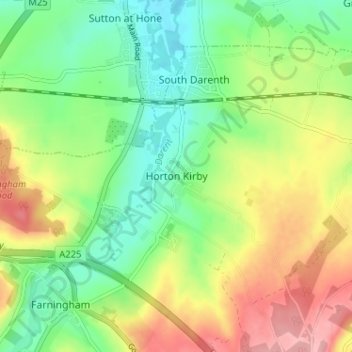 Mappa topografica Horton Kirby, altitudine, rilievo