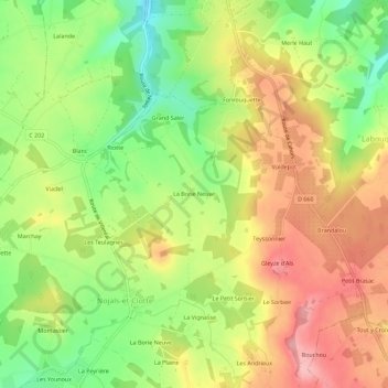 Mappa topografica La Borie Neuve, altitudine, rilievo