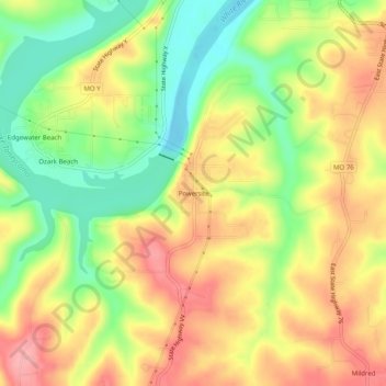 Mappa topografica Powersite, altitudine, rilievo
