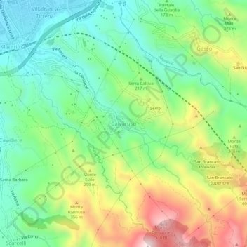 Mappa topografica Calvaruso, altitudine, rilievo
