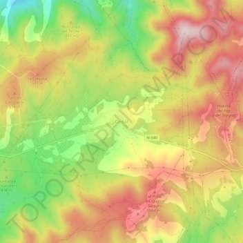 Mappa topografica Ordal, altitudine, rilievo