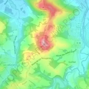 Mappa topografica le Turon, altitudine, rilievo