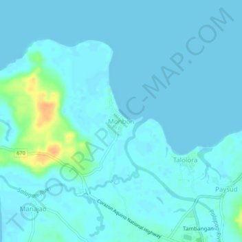 Mappa topografica Monbon, altitudine, rilievo