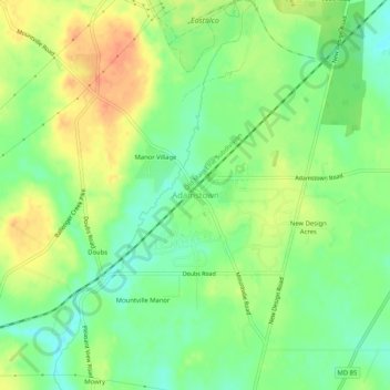 Mappa topografica Adamstown, altitudine, rilievo