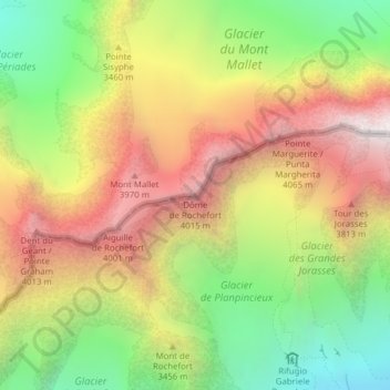 Mappa topografica Dôme de Rochefort, altitudine, rilievo
