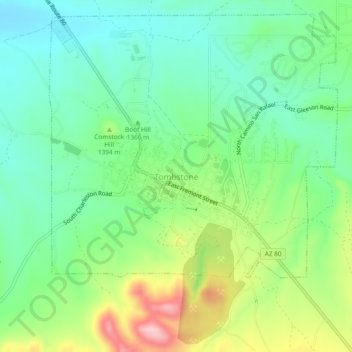 Mappa topografica Tombstone, altitudine, rilievo