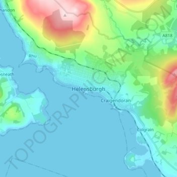 Mappa topografica Helensburgh, altitudine, rilievo