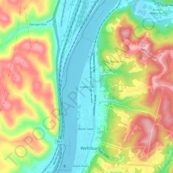 Mappa topografica Lazearville, altitudine, rilievo