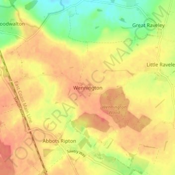 Mappa topografica Wennington, altitudine, rilievo