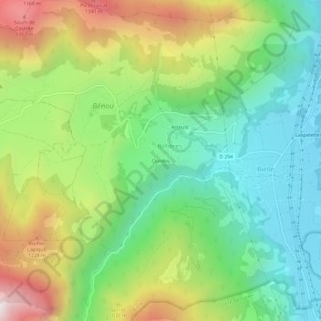 Mappa topografica Ourdos, altitudine, rilievo