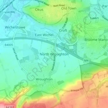 Mappa topografica North Wroughton, altitudine, rilievo