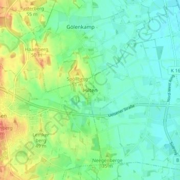 Mappa topografica Hilten, altitudine, rilievo