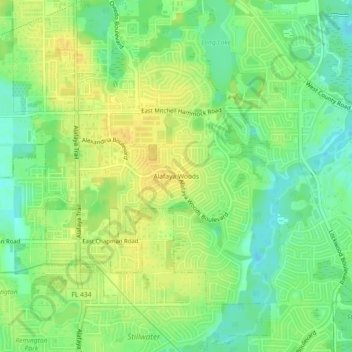 Mappa topografica Alafaya Woods, altitudine, rilievo