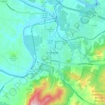 Mappa topografica Front Royal, altitudine, rilievo