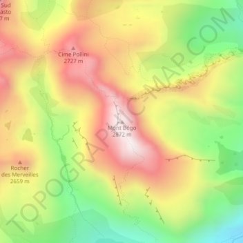 Mappa topografica Mont Bégo, altitudine, rilievo
