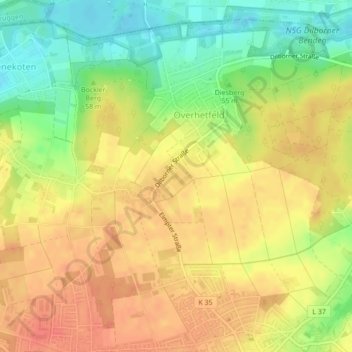 Mappa topografica Dollenkamp, altitudine, rilievo