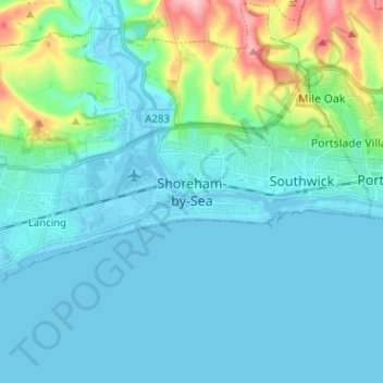 Mappa topografica Shoreham-by-Sea, altitudine, rilievo