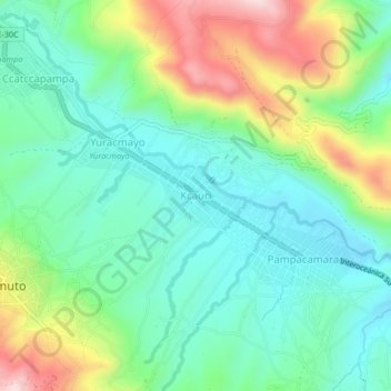 Mappa topografica Kcauri, altitudine, rilievo