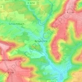 Mappa topografica Birkenlohe, altitudine, rilievo