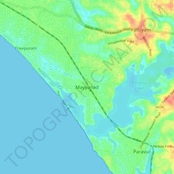 Mappa topografica Mayyanad, altitudine, rilievo