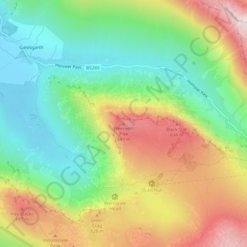 Mappa topografica Fleetwith Pike, altitudine, rilievo