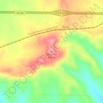 Mappa topografica Lead Hill, altitudine, rilievo