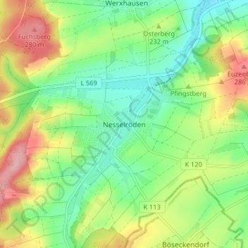 Mappa topografica Nesselröden, altitudine, rilievo