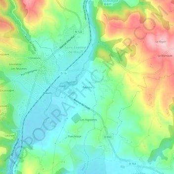 Mappa topografica Raynou, altitudine, rilievo