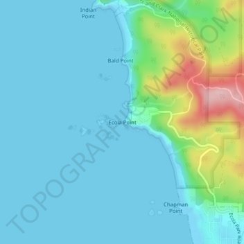 Mappa topografica Ecola Point, altitudine, rilievo