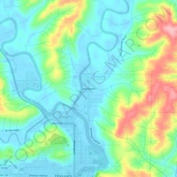 Mappa topografica Woodlawn, altitudine, rilievo