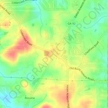 Mappa topografica Cross Roads, altitudine, rilievo