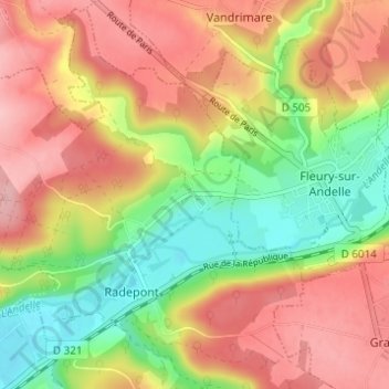Mappa topografica Fumechon, altitudine, rilievo