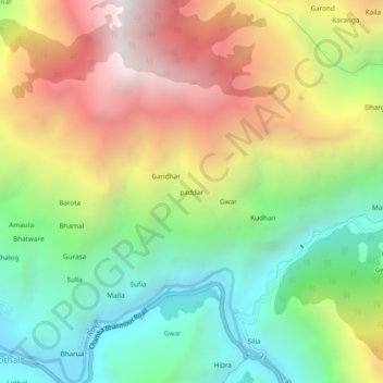 Mappa topografica paddar, altitudine, rilievo