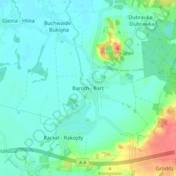 Mappa topografica Baruth, altitudine, rilievo