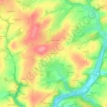 Mappa topografica Kernanvel, altitudine, rilievo