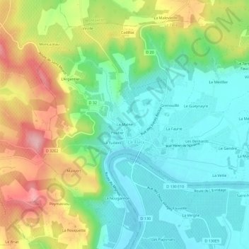 Mappa topografica Le Maine, altitudine, rilievo