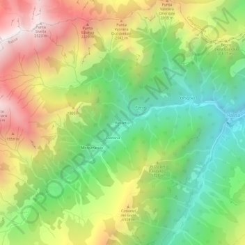 Mappa topografica Rassetta, altitudine, rilievo